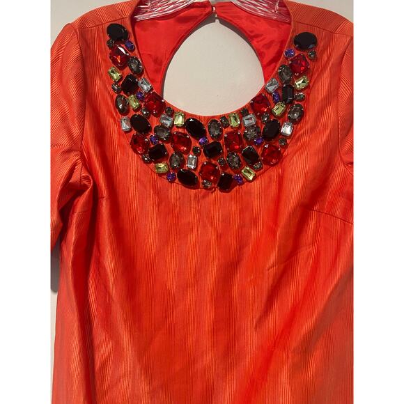 NWT Tibi Short Sleeve Cocktail Dress Bejeweled Coral Cotton & Silk Size 10 JL - Picture 2 of 7